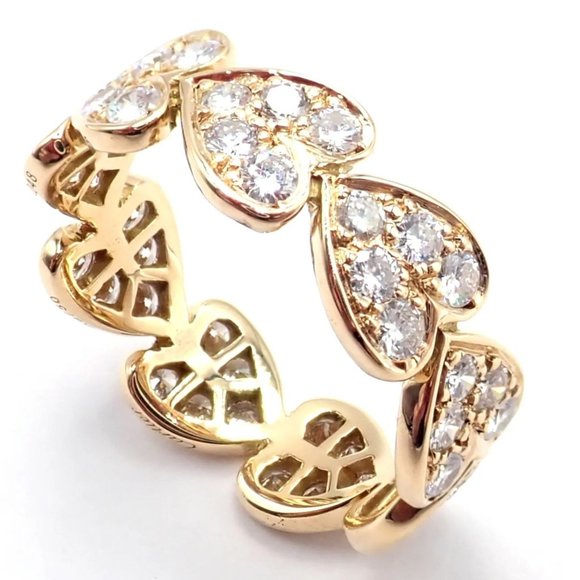Authentic! Cartier 18k Yellow Gold Diamond Heart Eternity Band Ring Size 7.25 - Picture 6 of 10